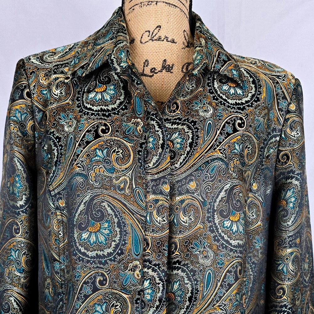 Beautiful Brownstone Studio Paisley Print Blazer Jacket‎ Zipper Front XL - Picture 7 of 16